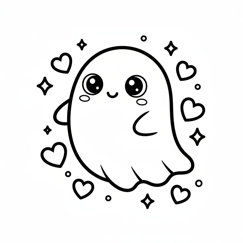 Página para colorear Kawaii Fantasma - Fácil