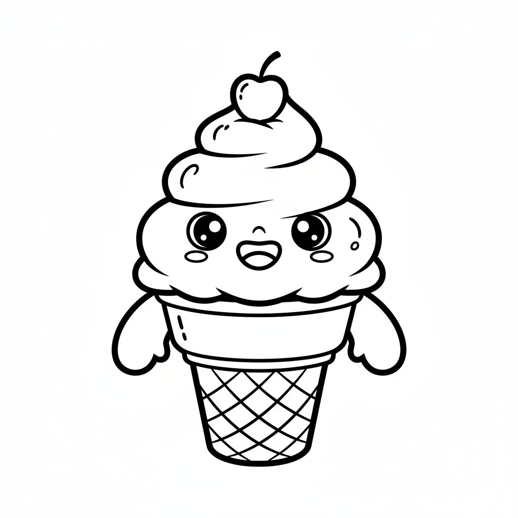 Página para colorear Kawaii Helado - Fácil