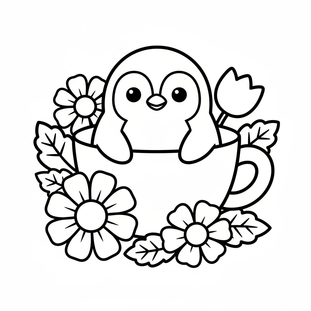 Página para colorear Kawaii Pingüino - Fácil