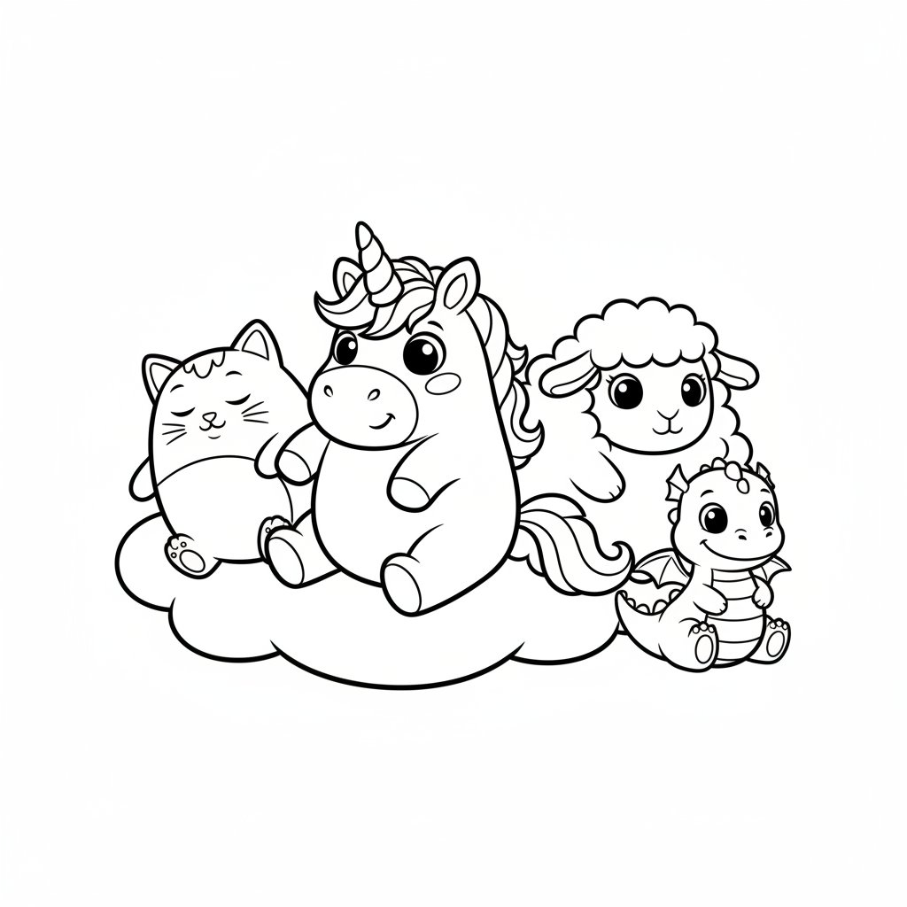 Página para colorear Kawaii Unicornio - Fácil