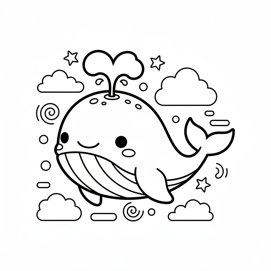 Página para colorear Kawaii Ballena - Fácil