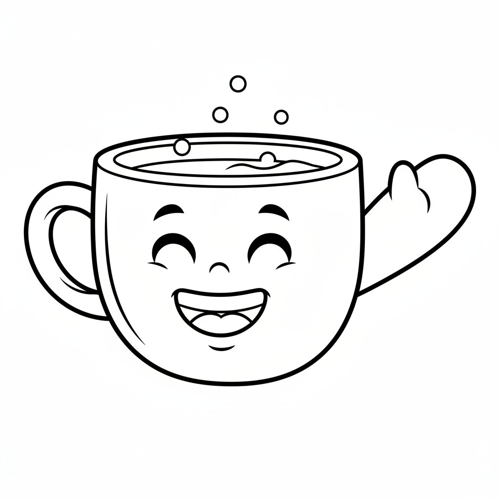 Página para Colorear de Taza de Café Kawaii Serena - Fácil