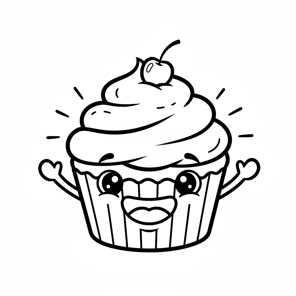 Página para Colorear de Cupcake Kawaii Impresionante - Fácil