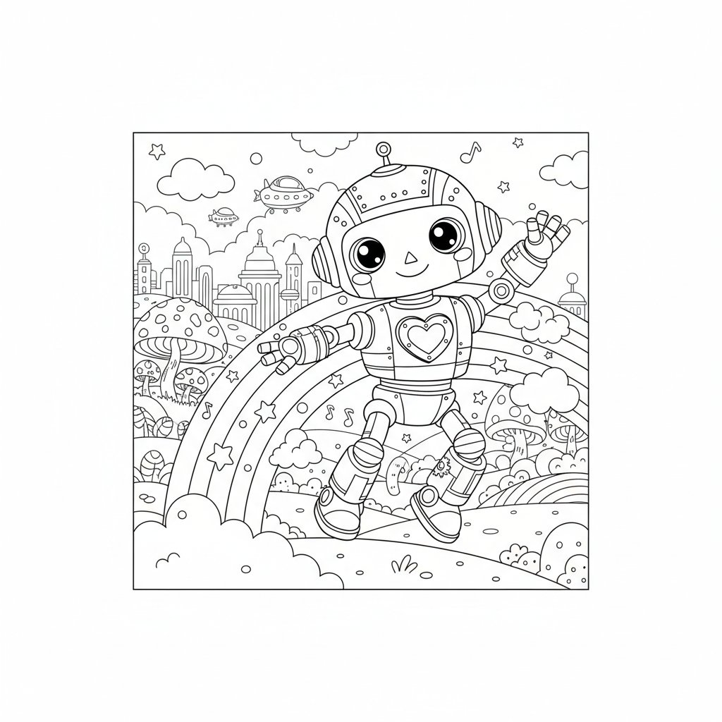 Página para colorear Kawaii Robot - Difícil