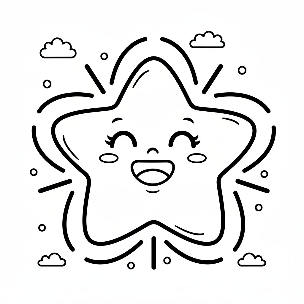 Página para Colorear de Estrella Kawaii Artística - Medio