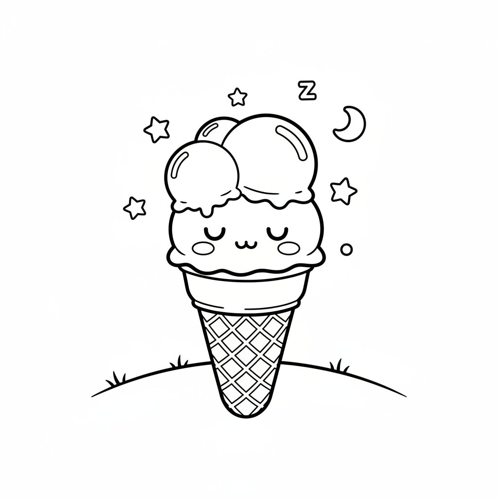Página para Colorear de Helado Kawaii Encantador - Medio
