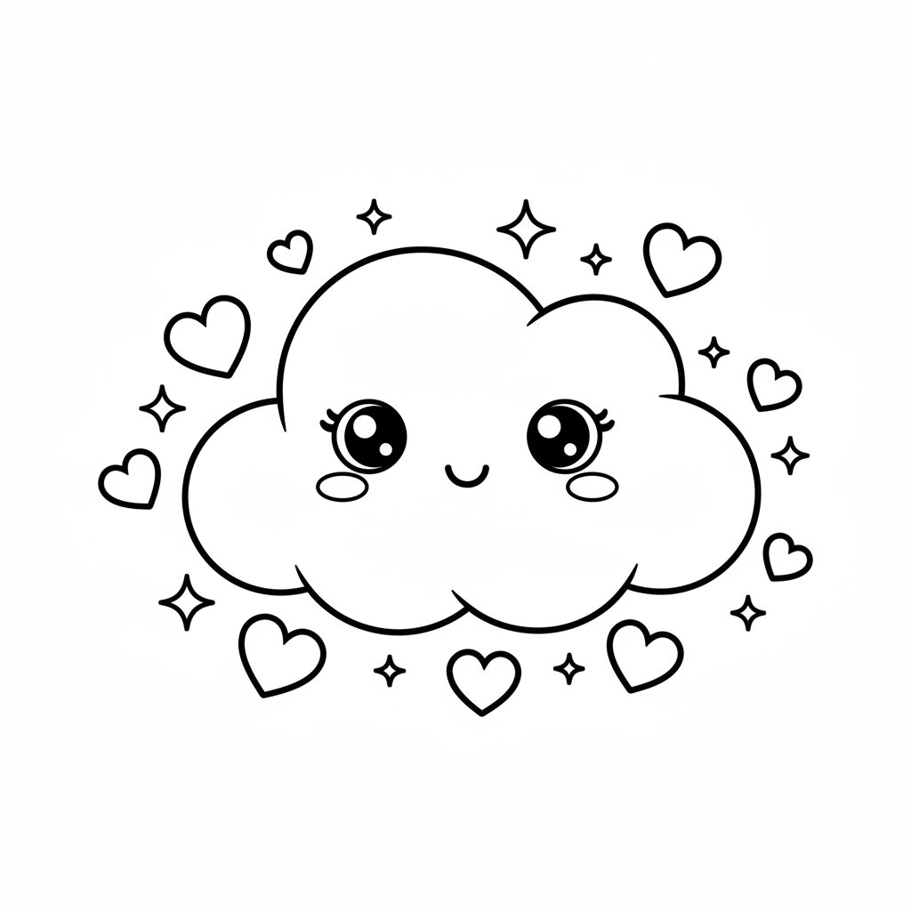 Página para Colorear de Alegre Nube Kawaii - Medio