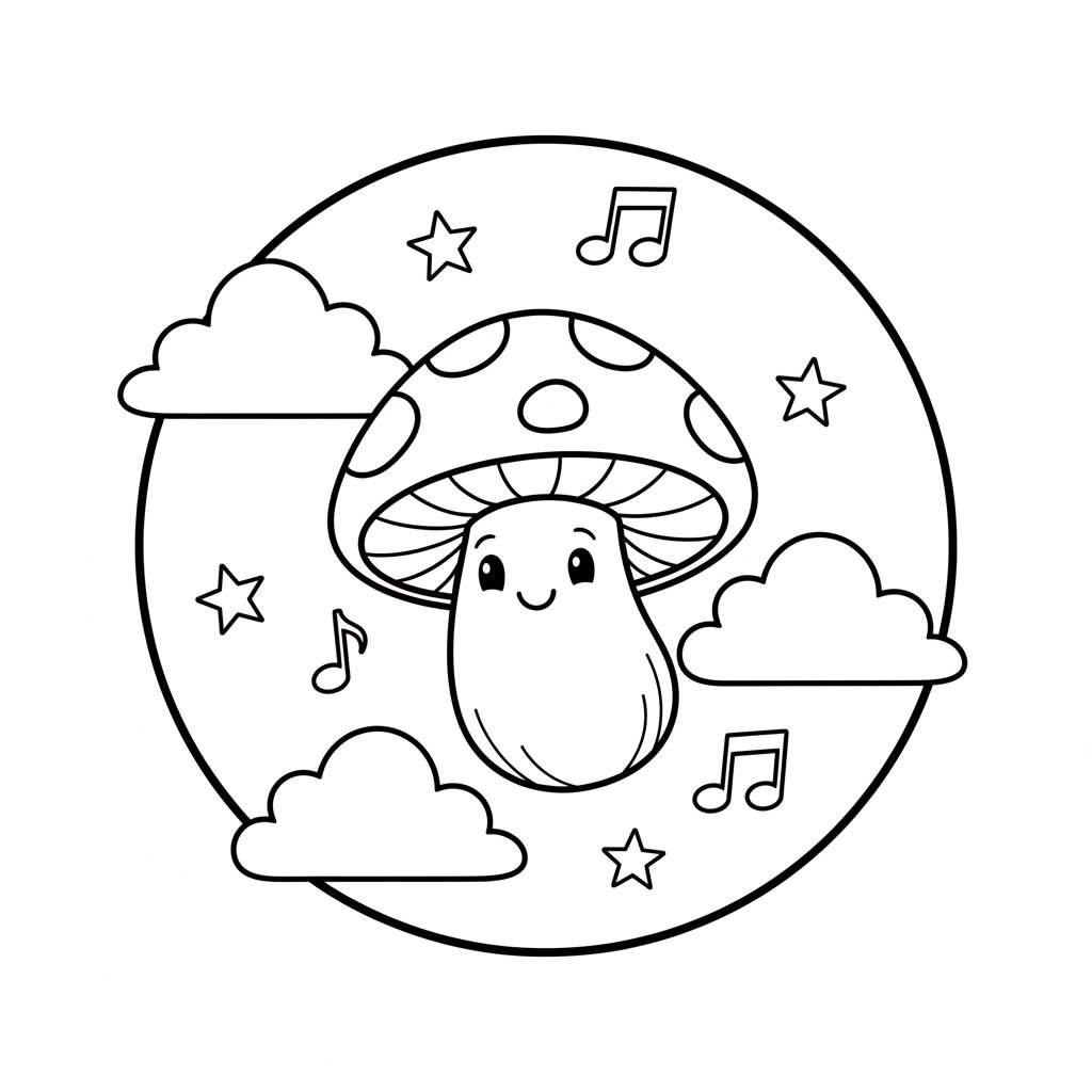 Página para Colorear Creativa de Hongo Kawaii - Medio