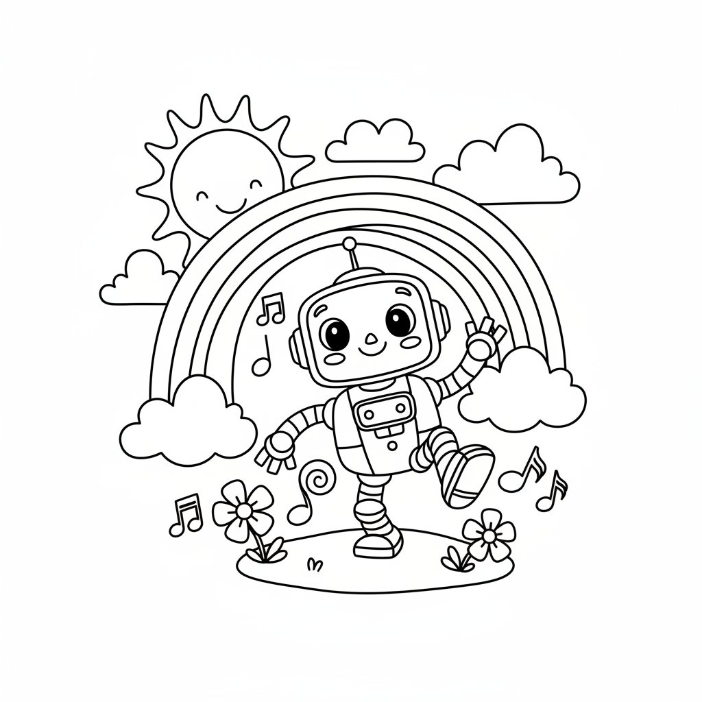 Página para Colorear Creativa de Robot Kawaii - Medio