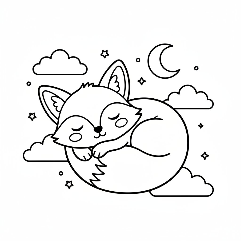 Página para Colorear de Lindo Zorro Kawaii - Medio