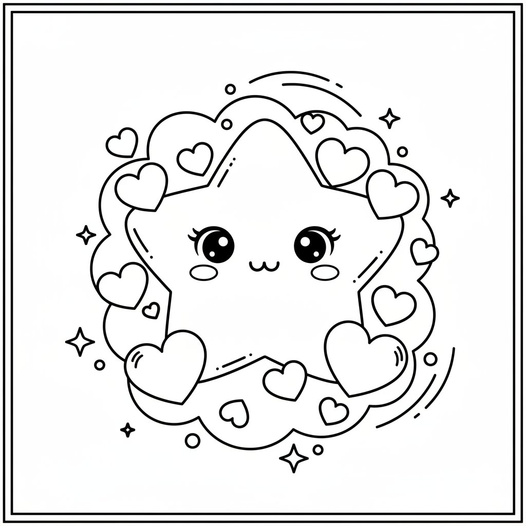 Página para Colorear de Linda Estrella Kawaii - Medio