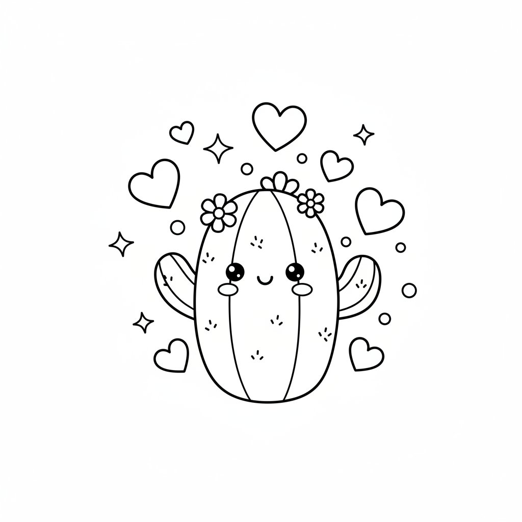 Página para Colorear de Cactus Kawaii Fantástico - Medio