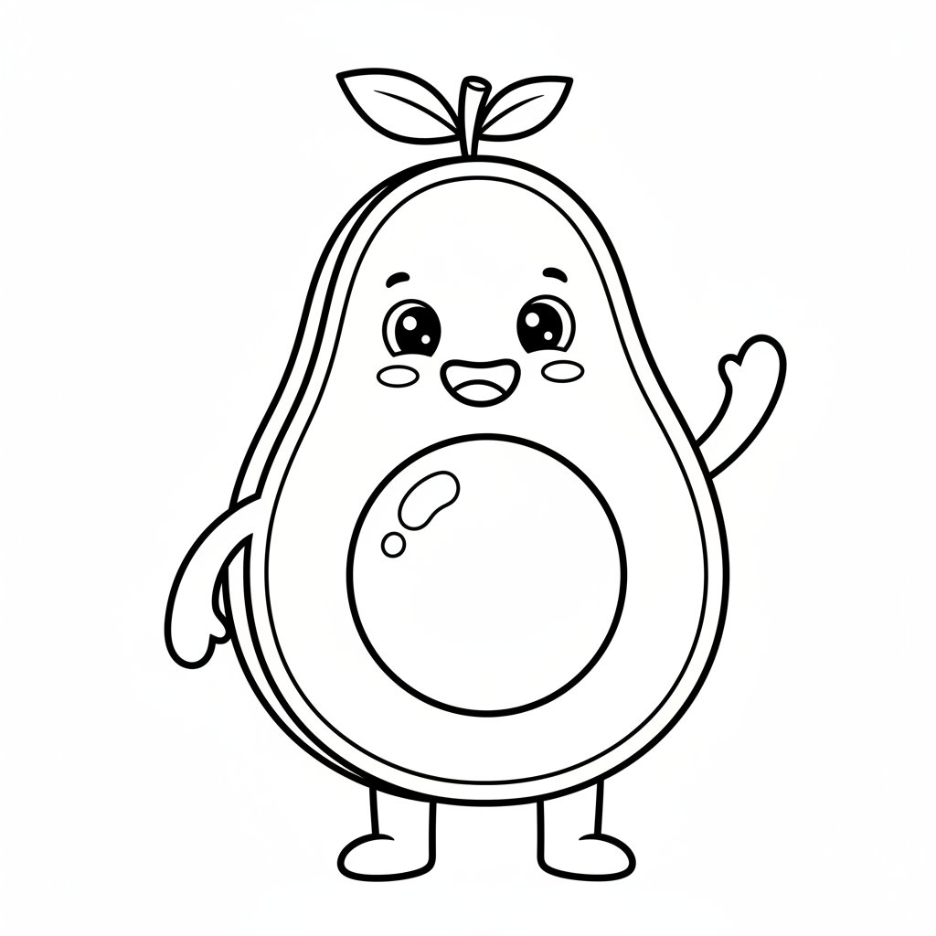 Página para Colorear de Aguacate Kawaii - Medio