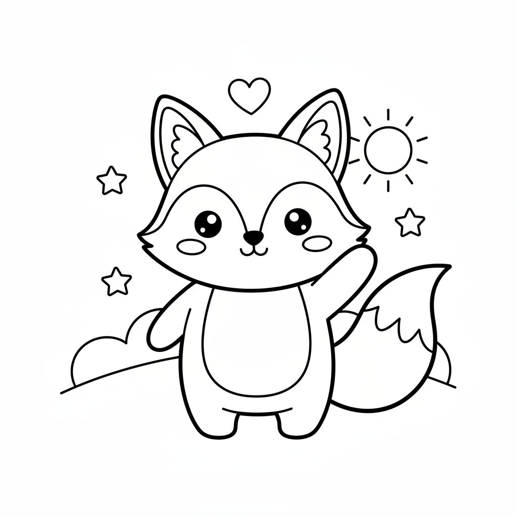 Página para colorear Kawaii Zorro - Medio