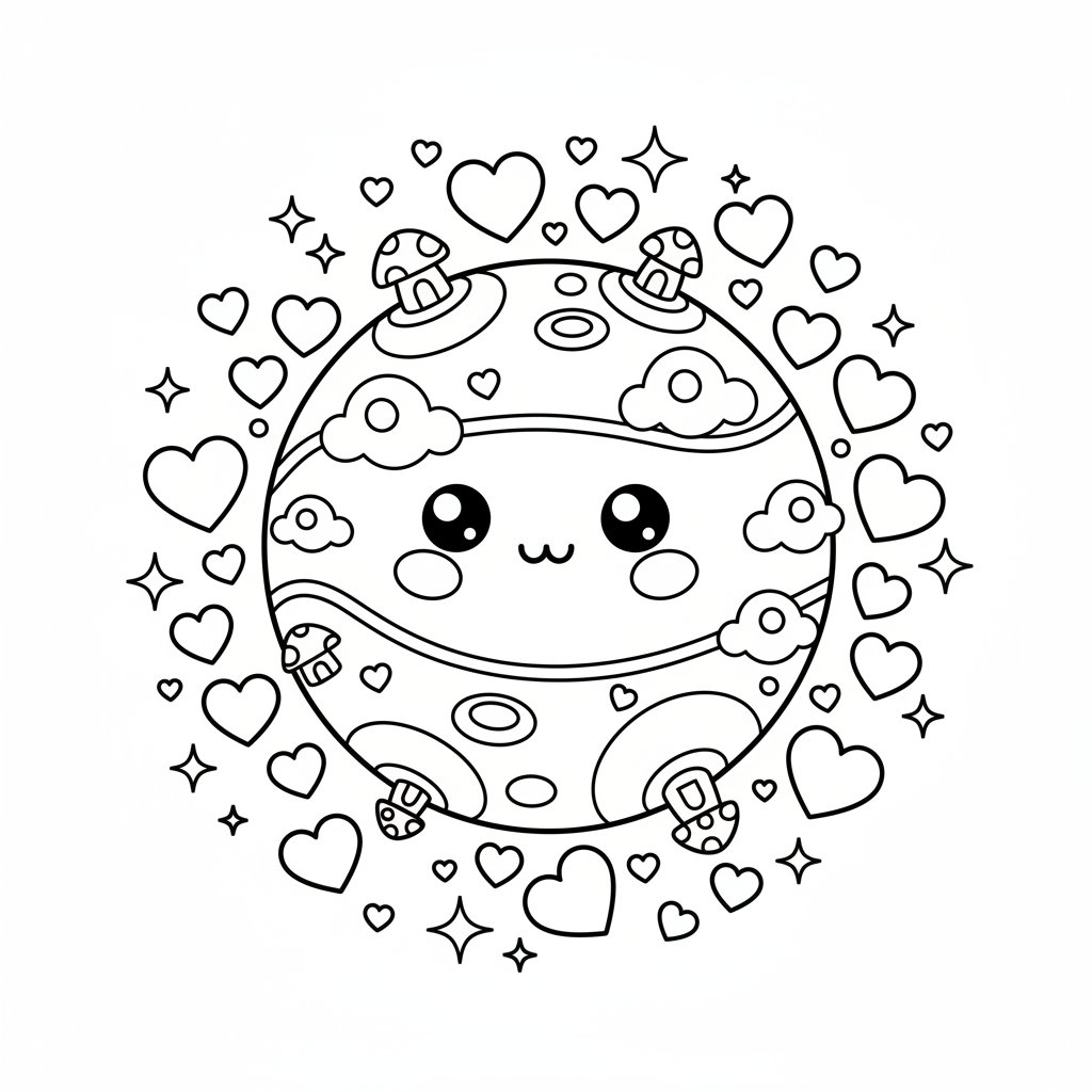 Página para colorear Kawaii Planeta - Medio