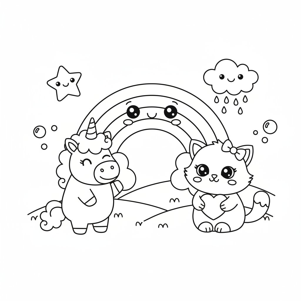 Página para colorear Kawaii Arcoíris - Medio