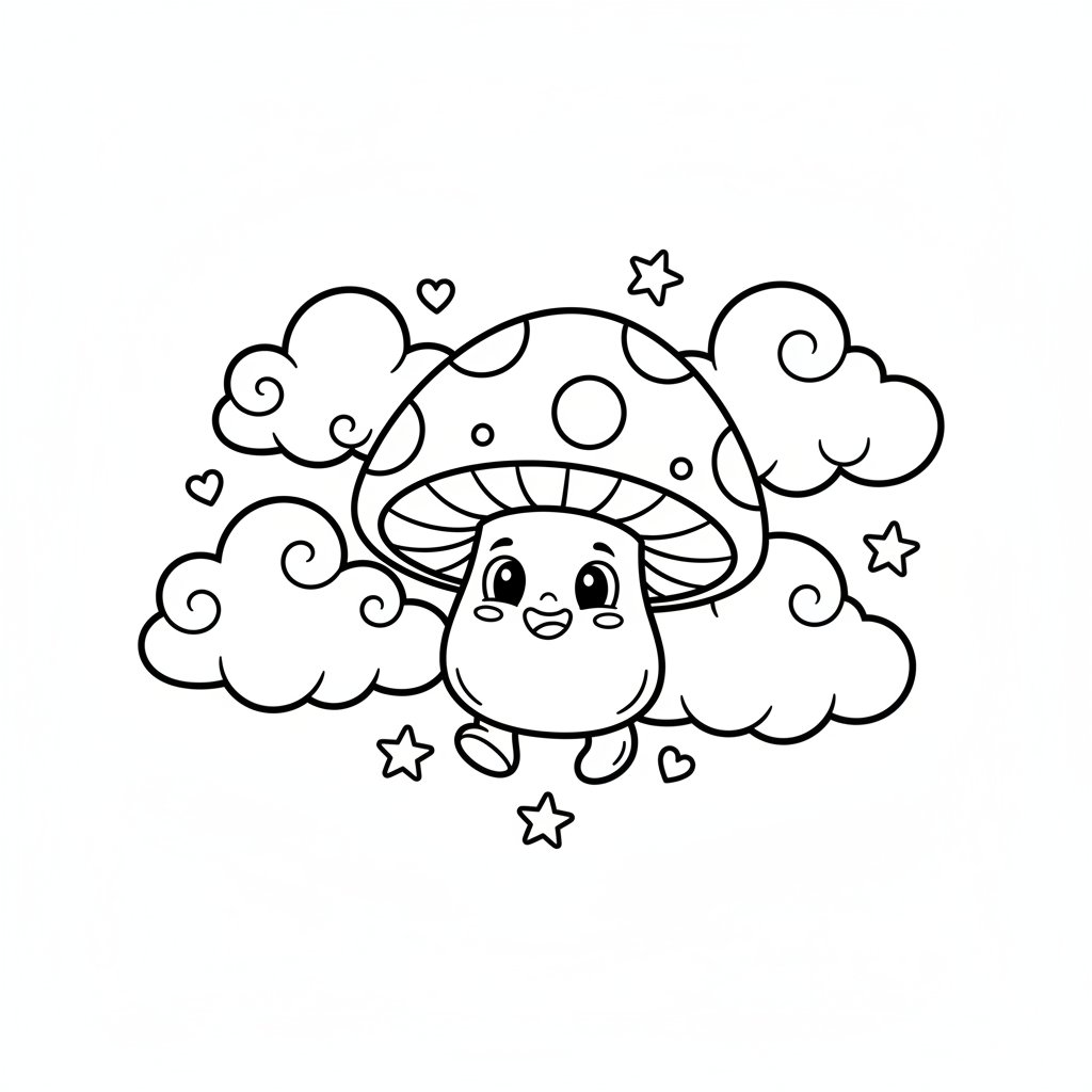 Página para Colorear de Hongo Kawaii Juguetón - Medio
