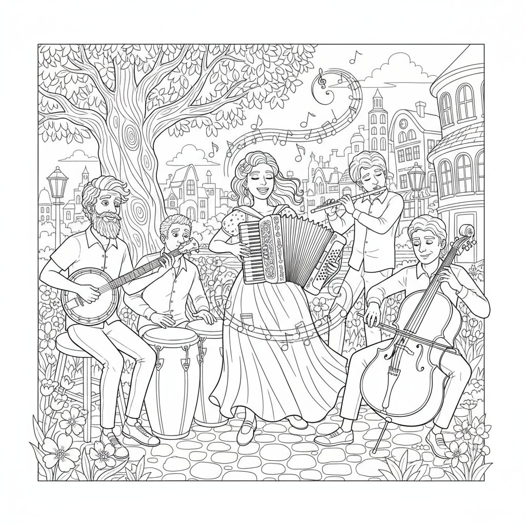 Página para Colorear de Acordeón - Difícil