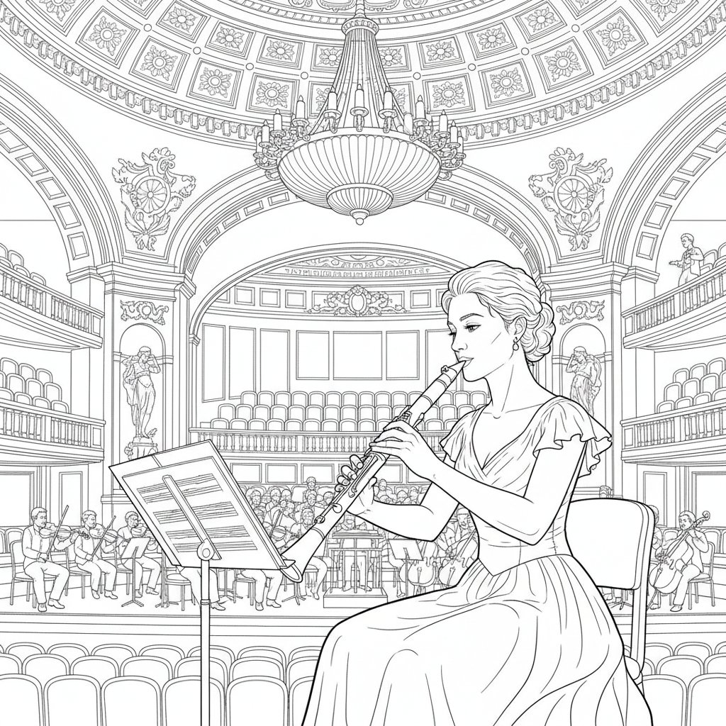 Página para Colorear Clarinete - Difícil