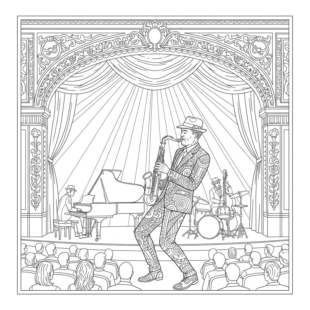 Músico de Jazz Página para Colorear - Difícil