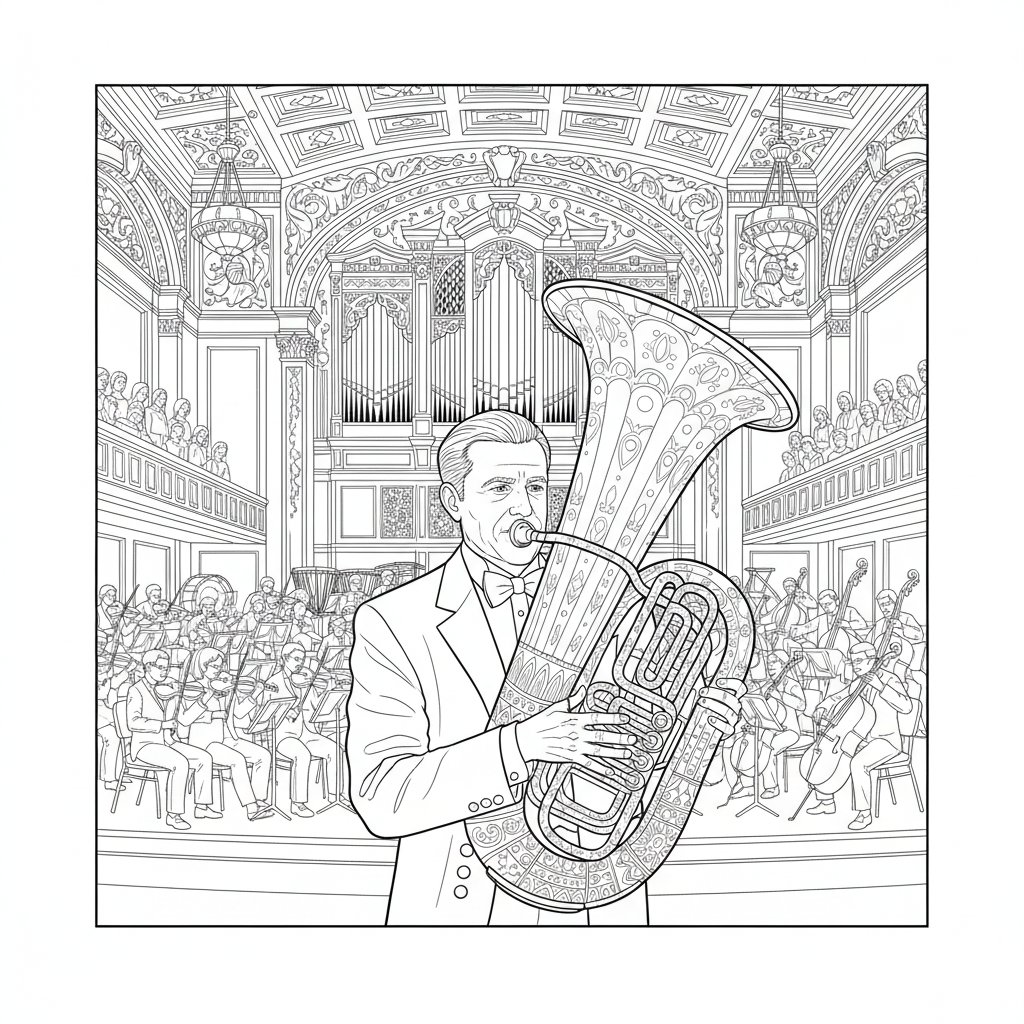 Página para Colorear de Tuba Majestuosa - Difícil