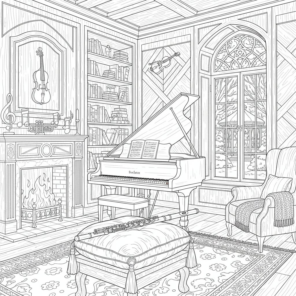 Página para Colorear de Flauta Tranquila - Difícil