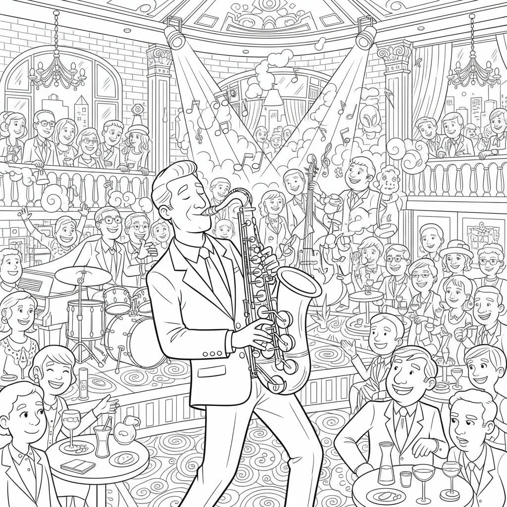 Página para Colorear de Saxofón - Difícil