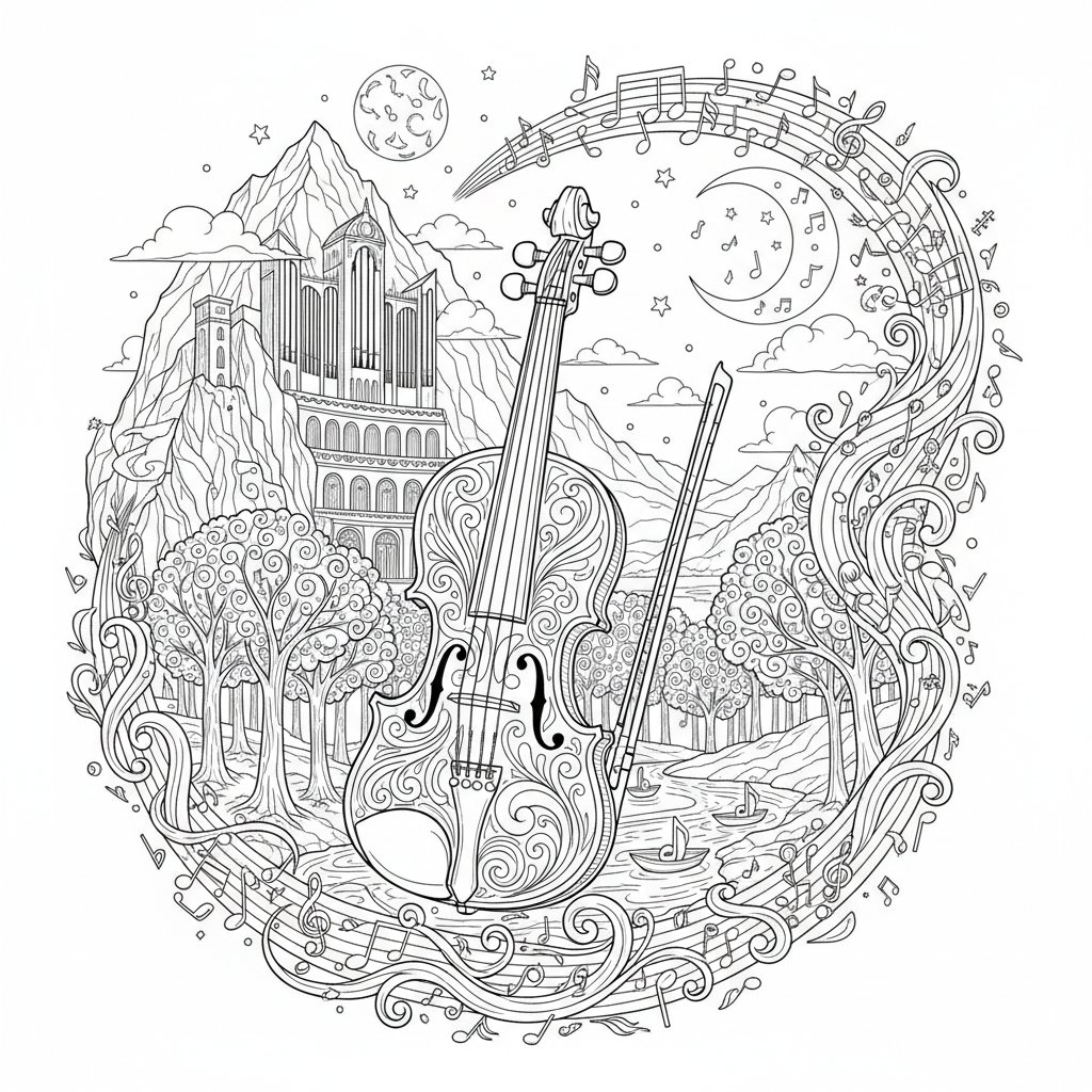 Página para Colorear de Violín - Difícil