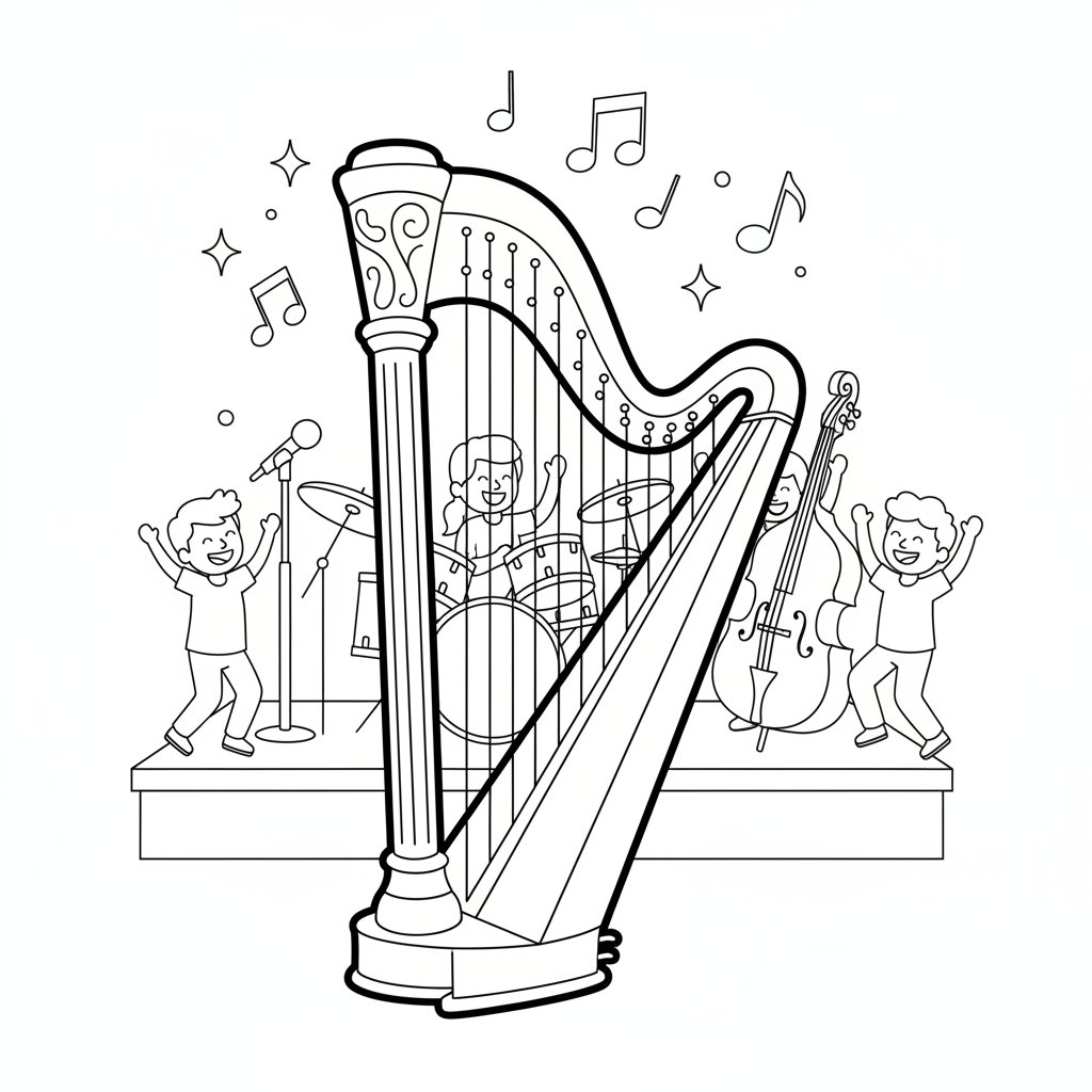 Página para Colorear de Arpa Artística - Medio