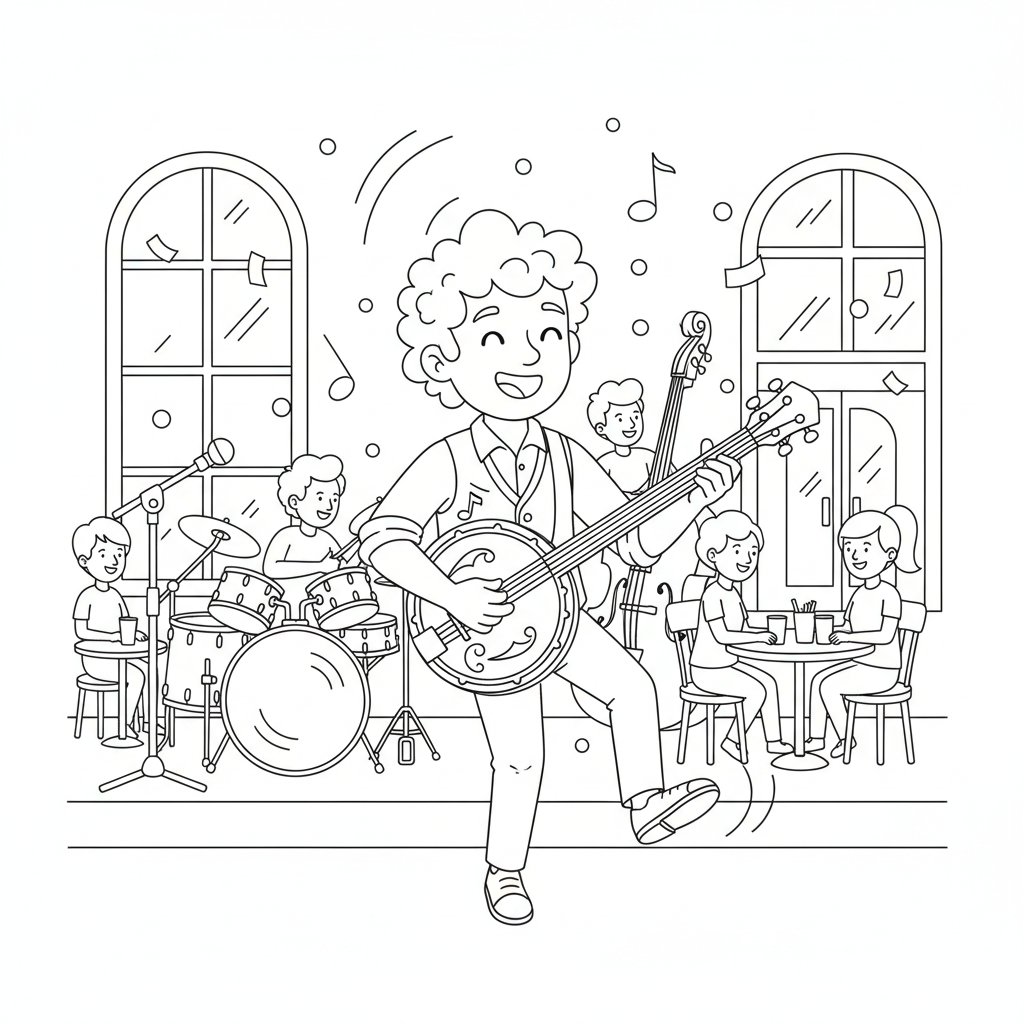 Página para colorear de banjo creativo - Medio