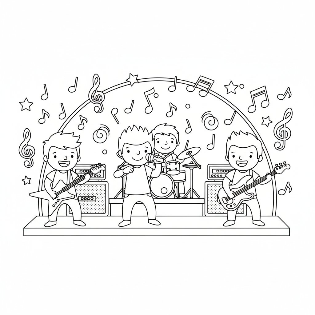 Fantástica Página para Colorear de Banda de Rock - Medio