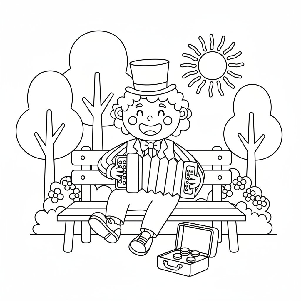 Página para Colorear de Músico Callejero Majestuoso - Medio