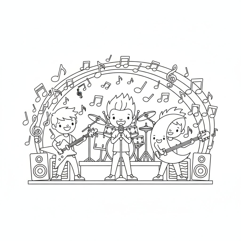 Página para Colorear de Banda de Rock Juguetona - Medio