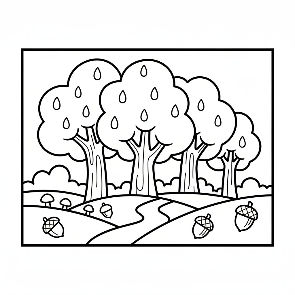 Página para Colorear de Bosque Otoñal - Fácil