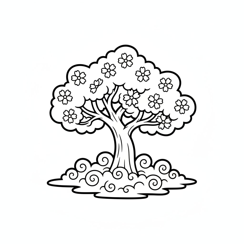 Página para Colorear de Lindo Cerezo en Flor - Fácil