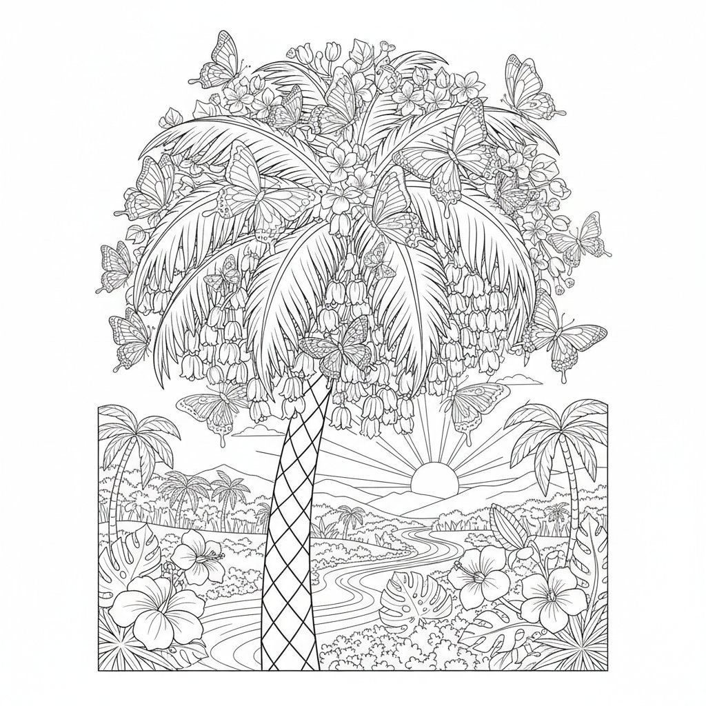 Página para Colorear de Palmera - Difícil