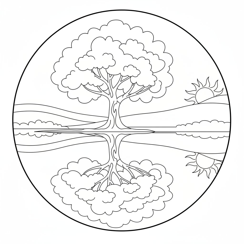 Página para Colorear de Lindo Árbol de Cerezo en Flor - Medio