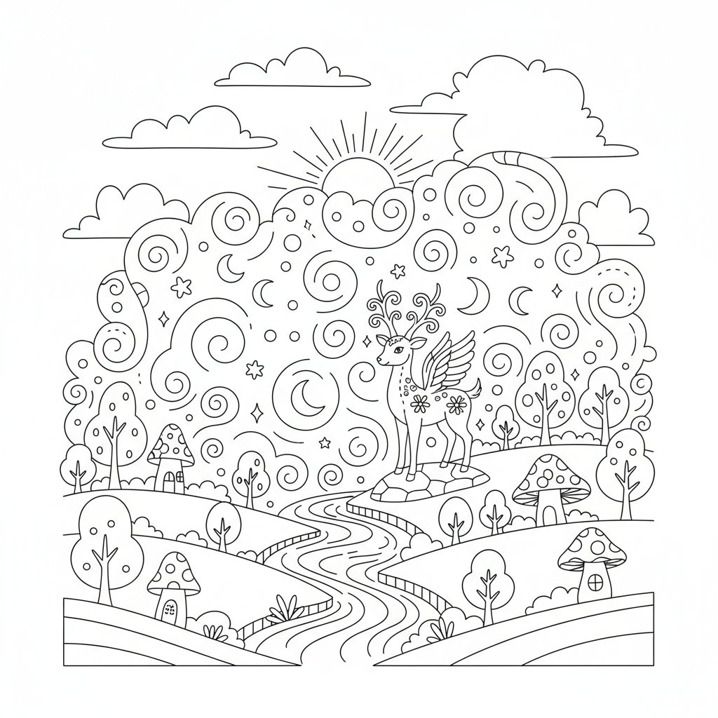 Página para Colorear del Prado Feliz - Medio