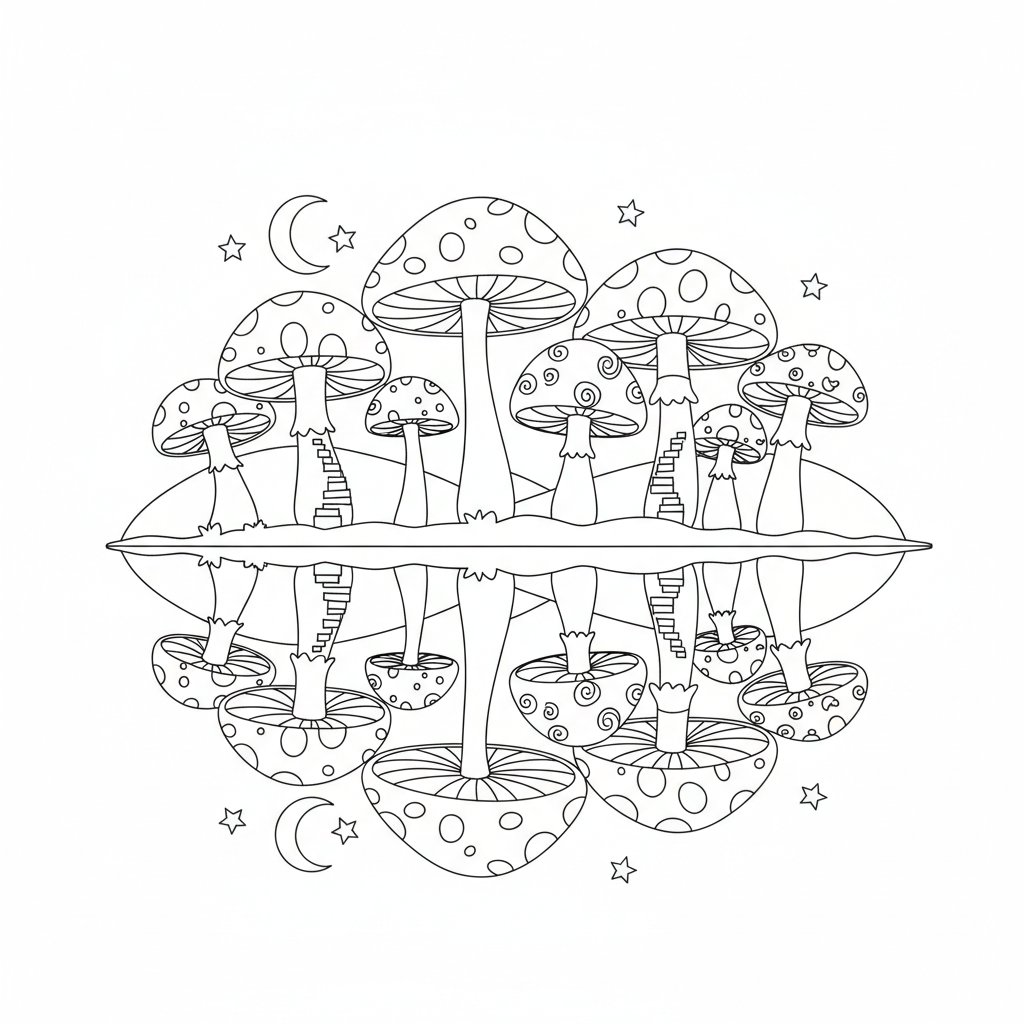 Página para Colorear del Bosque de Setas - Medio