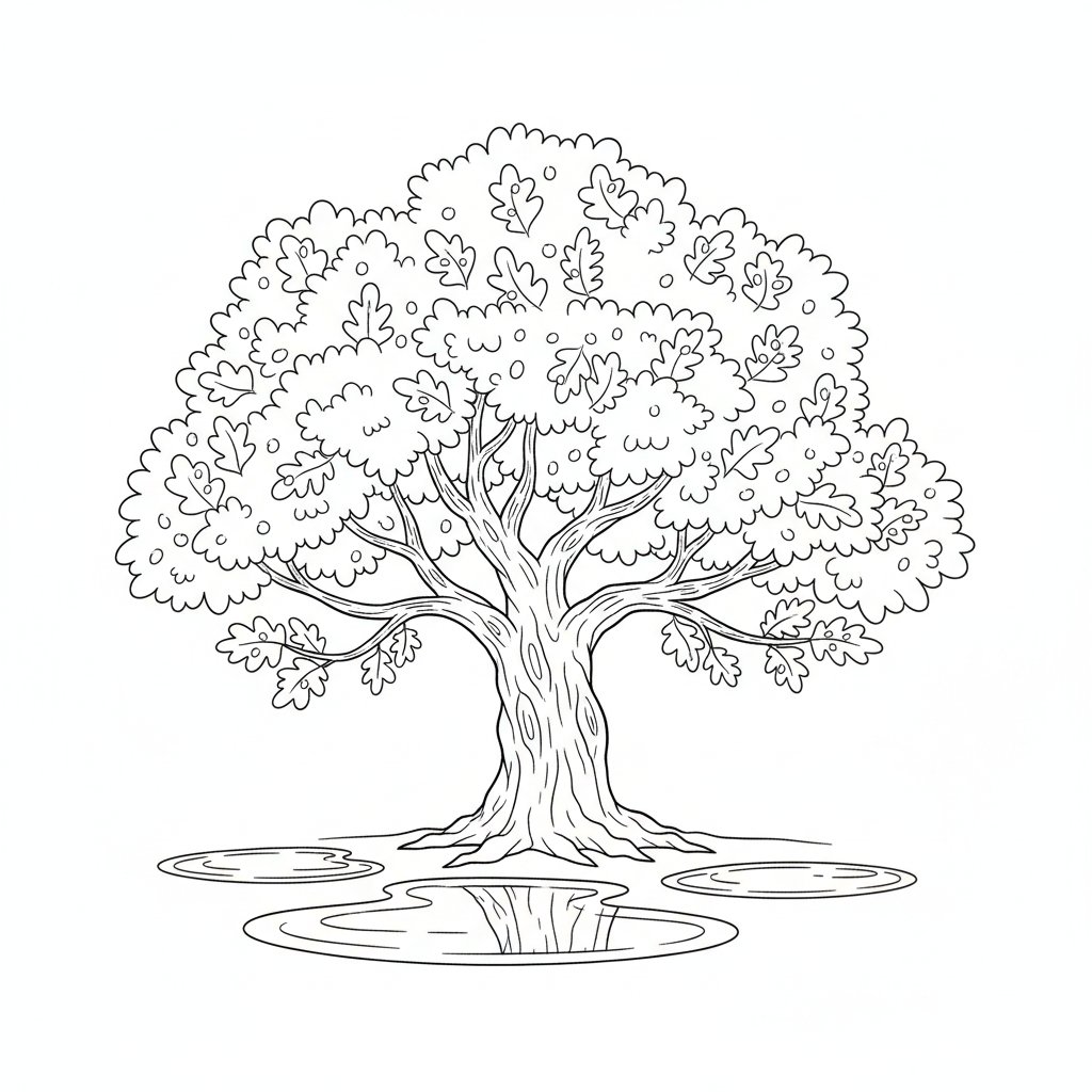 Página para Colorear de Roble Tranquilo - Medio
