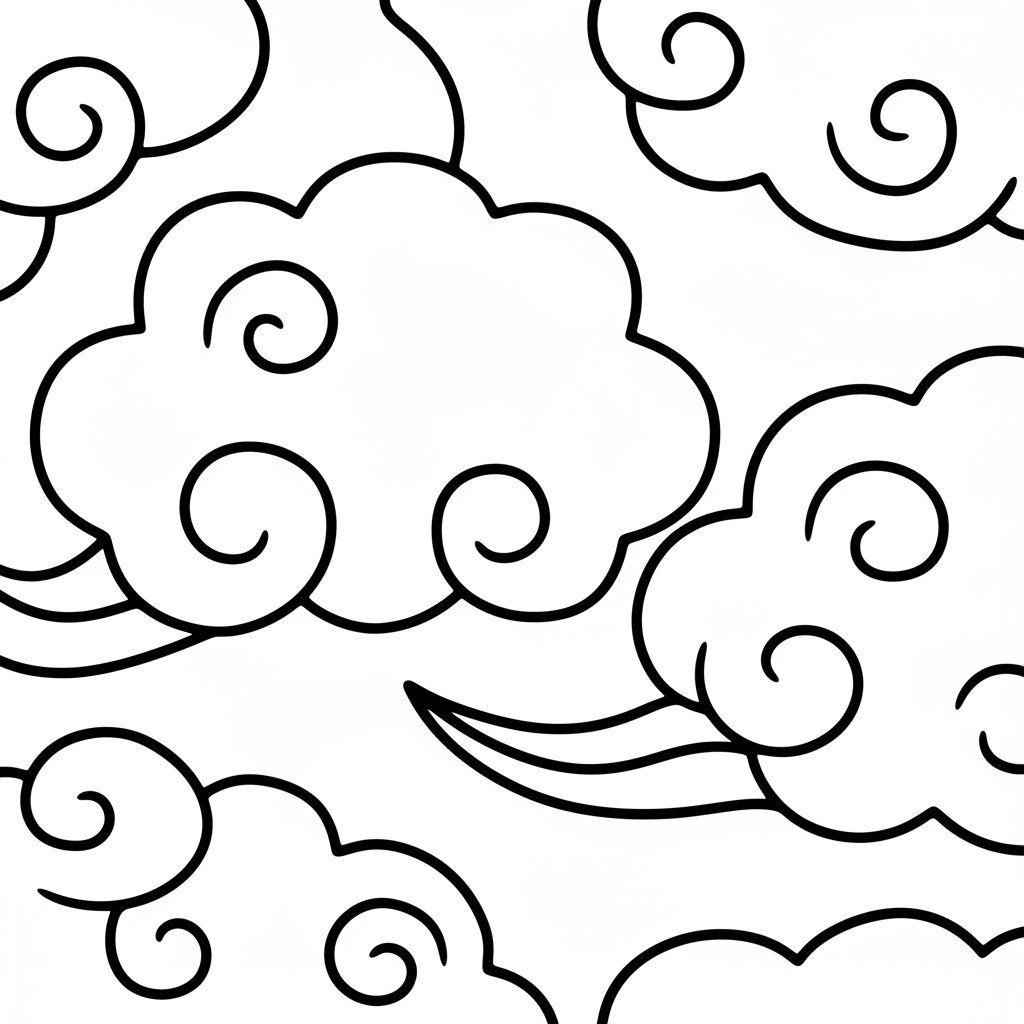 Página para Colorear del Patrón de Nubes Chino - Fácil