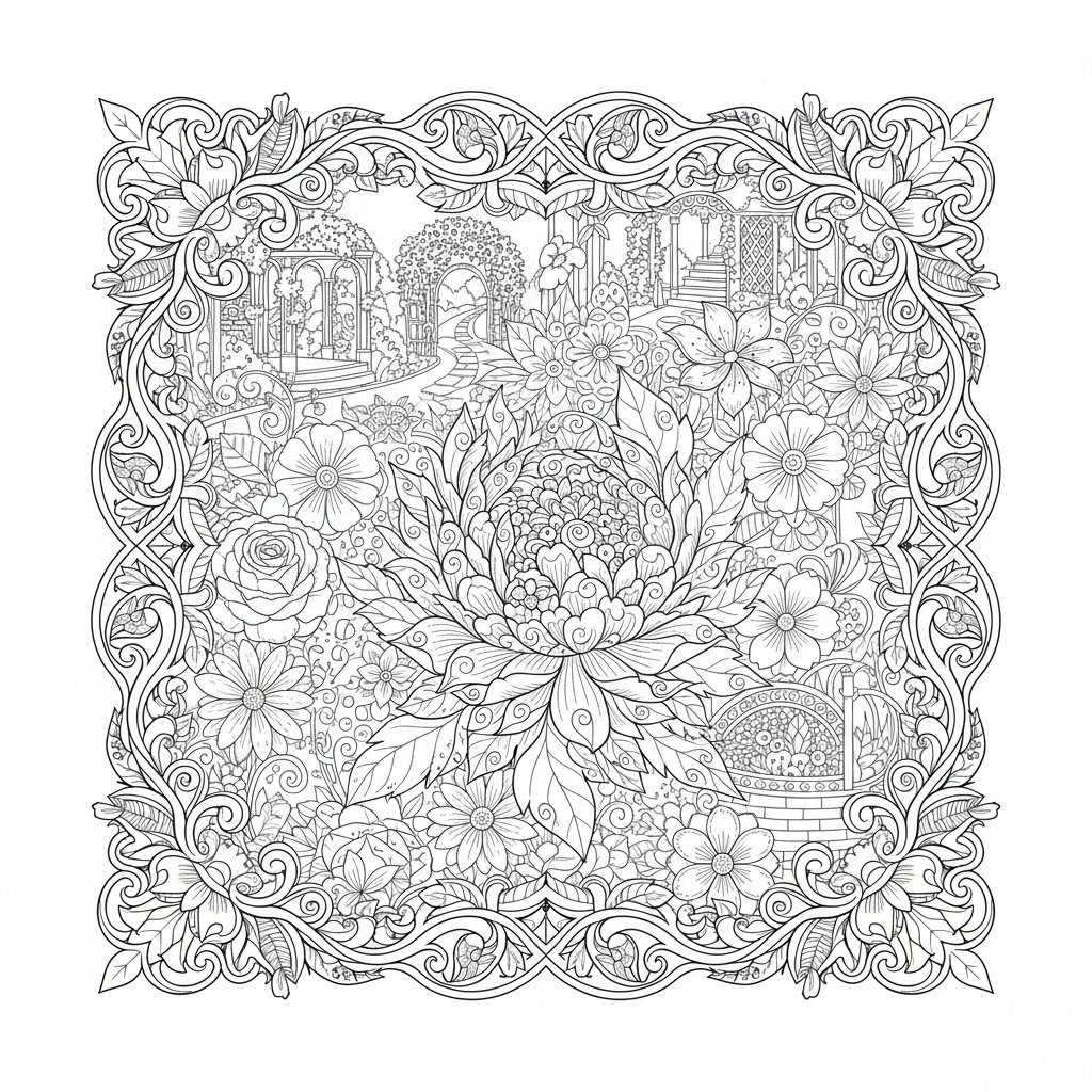 Página para Colorear de Patrón Floral Clásico - Difícil