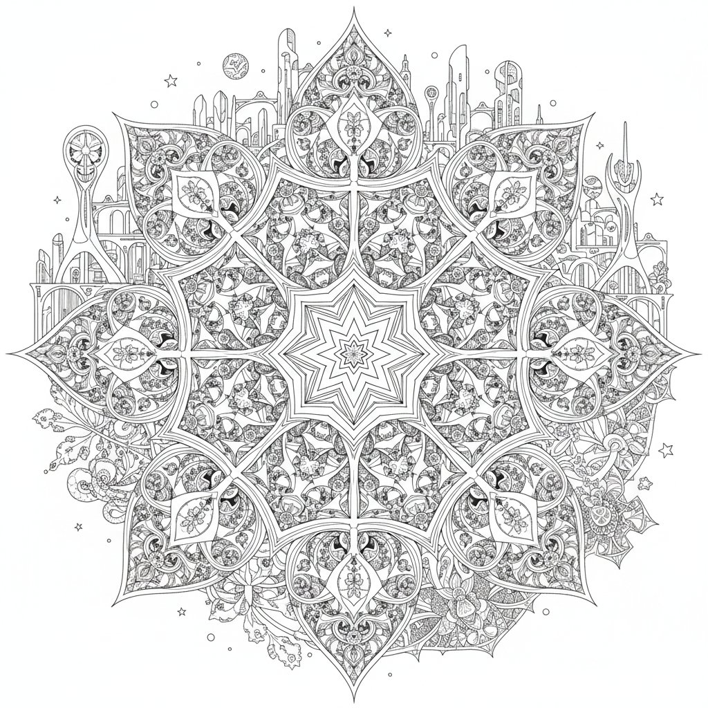 Patrón Fractal Página para Colorear - Difícil