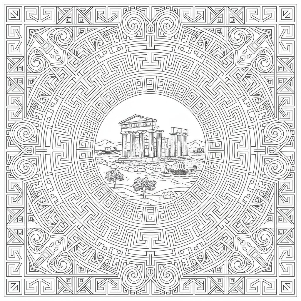 Página para Colorear de Patrón Greca Griega - Difícil