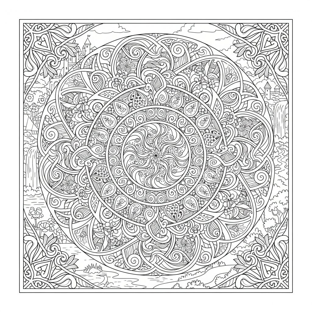 Página para Colorear de Patrón Espiral Sereno - Difícil