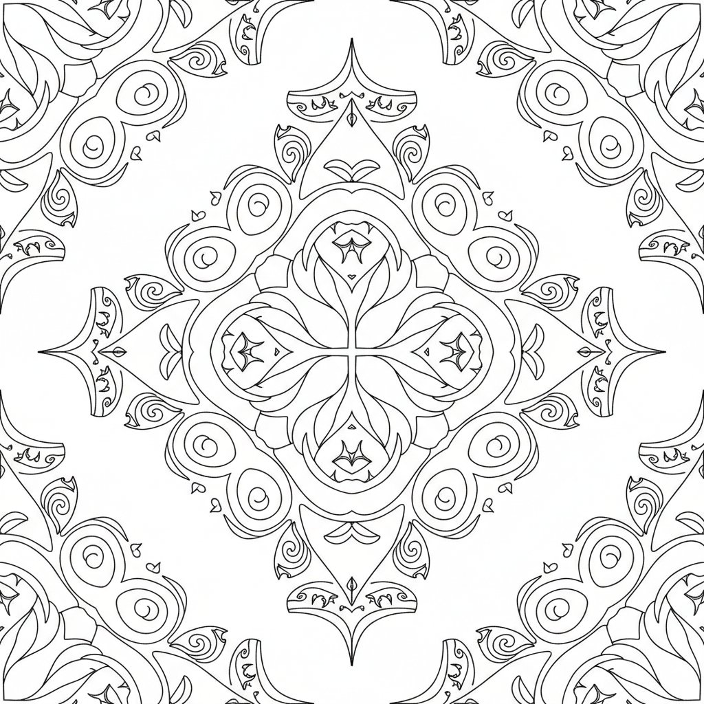 Página para Colorear de Patrón Fractal Sereno - Medio