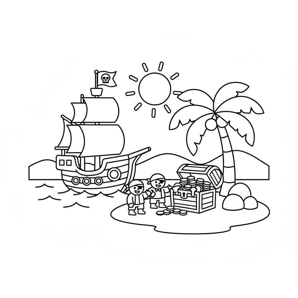 Página para Colorear de Barco Pirata Artístico - Fácil