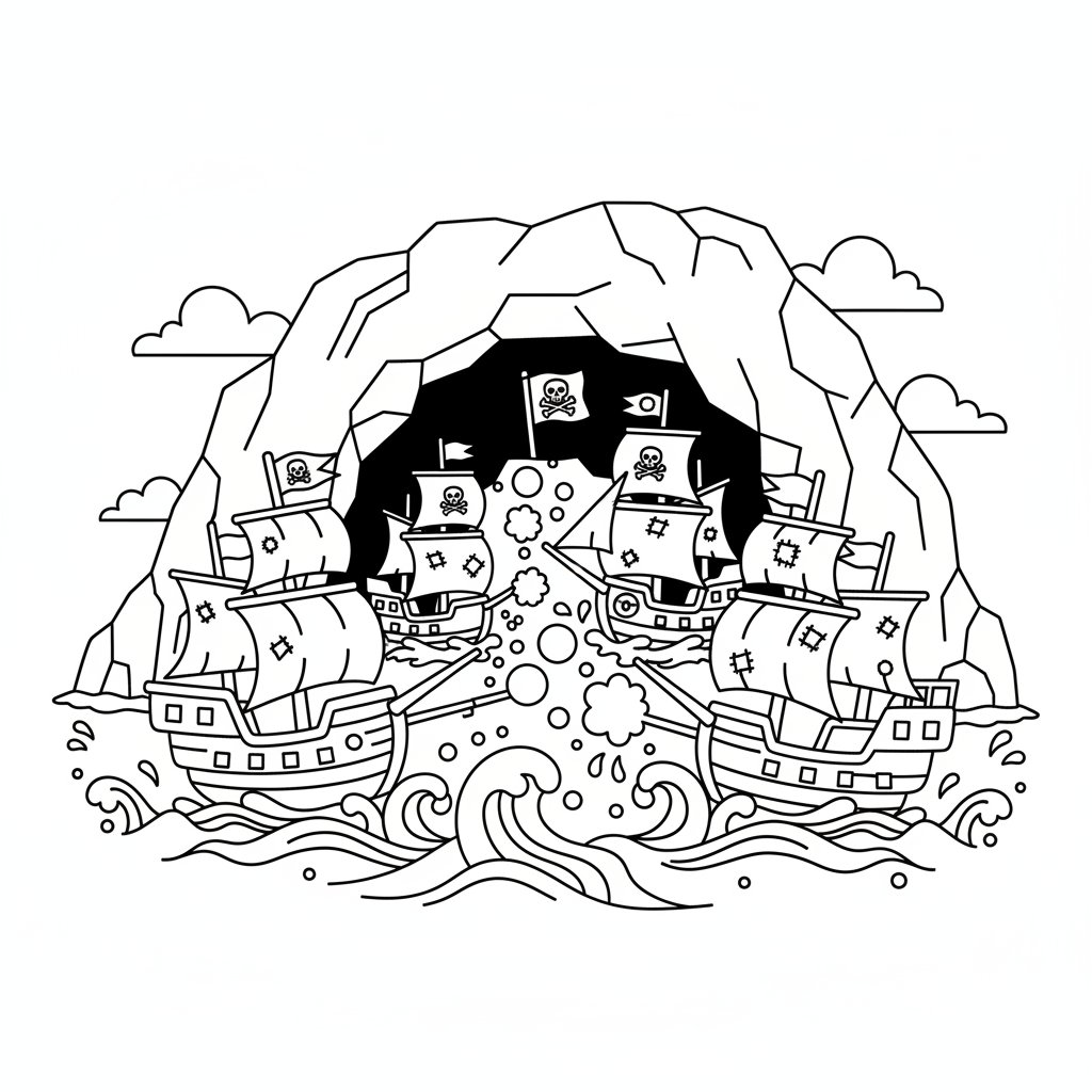 Página para Colorear Cueva Pirata - Fácil