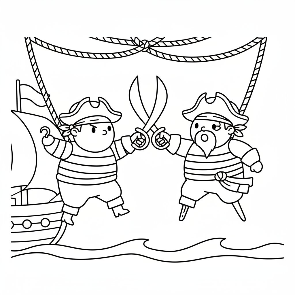 Página para Colorear de Duelo de Espadas Pirata - Fácil
