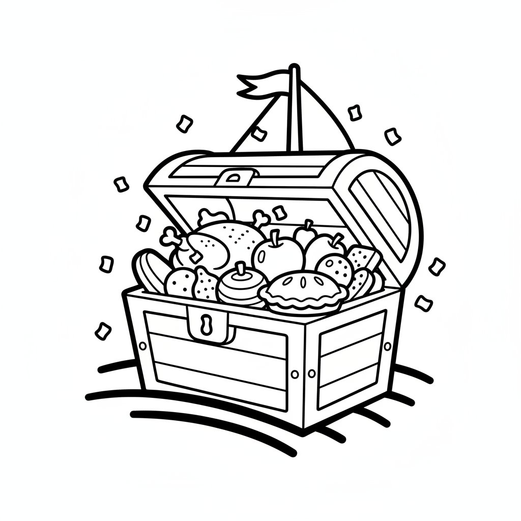 Página para Colorear del Cofre del Tesoro - Fácil